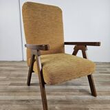 Fauteuil inclinable en bois et tissu des années 70