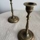 Pair of Vintage Etched Brass & Enamel Candlesticks - India,Mid-Century