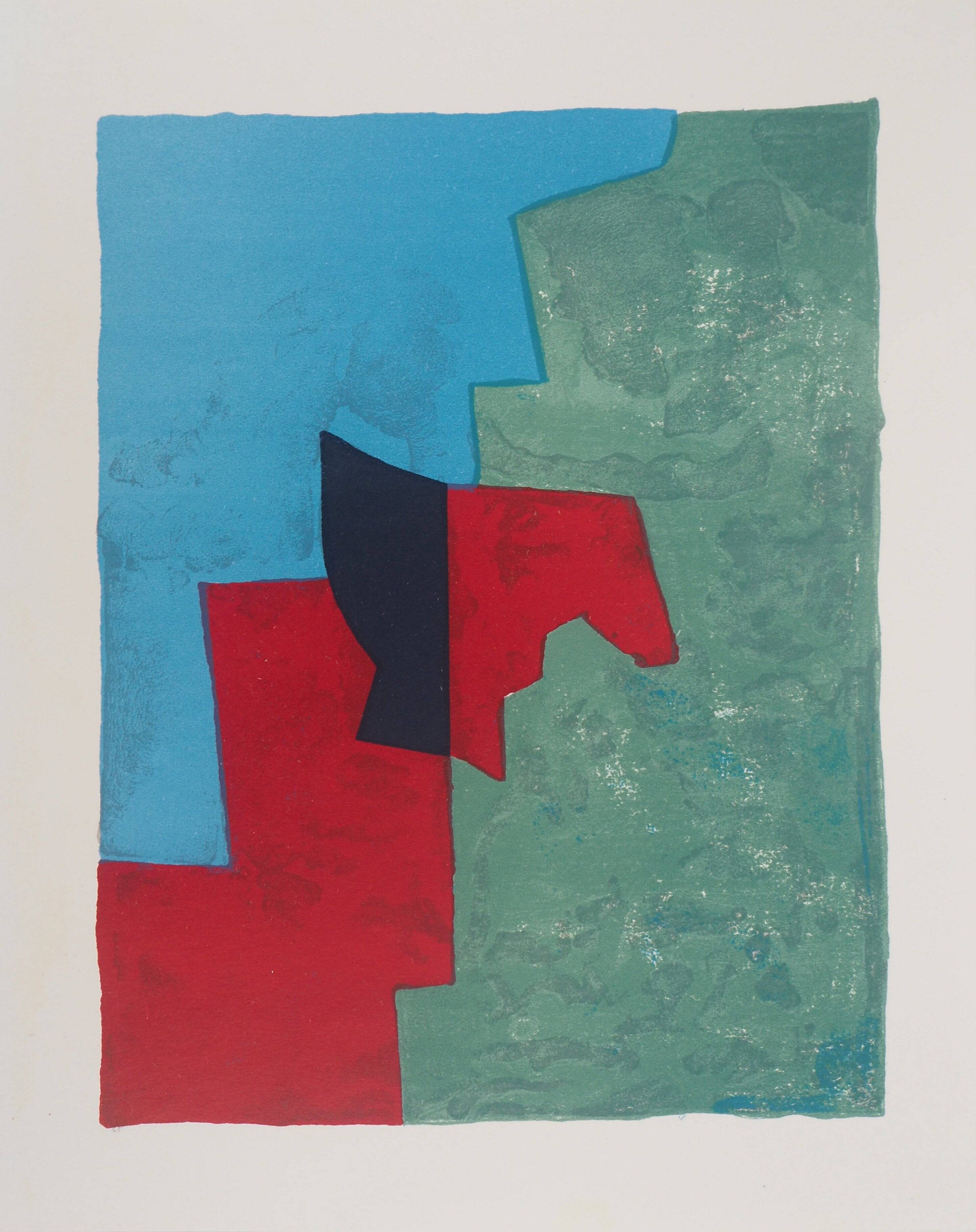 Serge Poliakoff: Red, green and blue composition, original lithograph