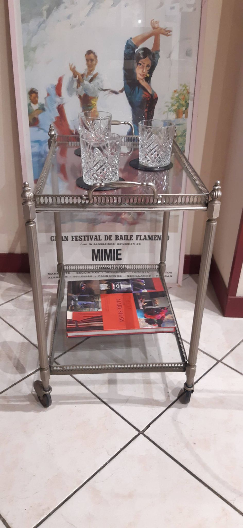 Desserte roulante en laiton argenté