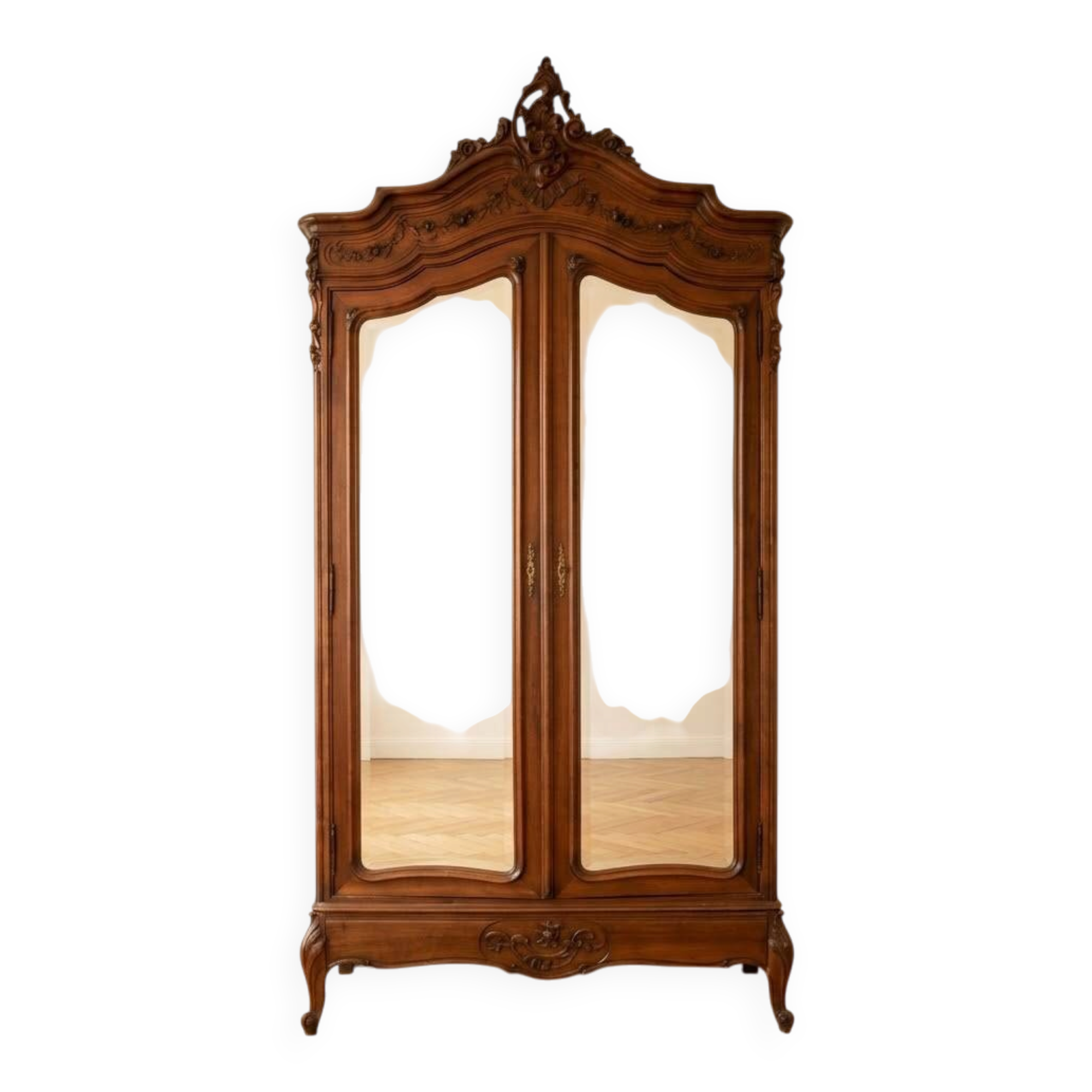 Antique two-door mirror wardrobe Louis XV in wood