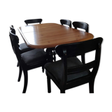 Table set and 6 solid pine chairs repainted and patinated black