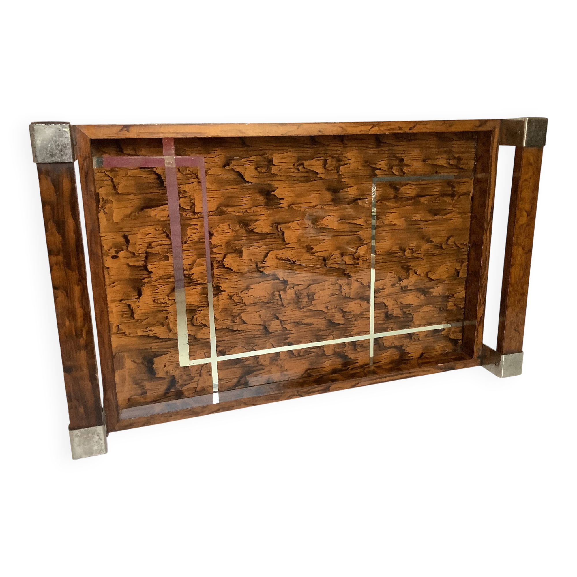 Old tray with art deco wooden handles