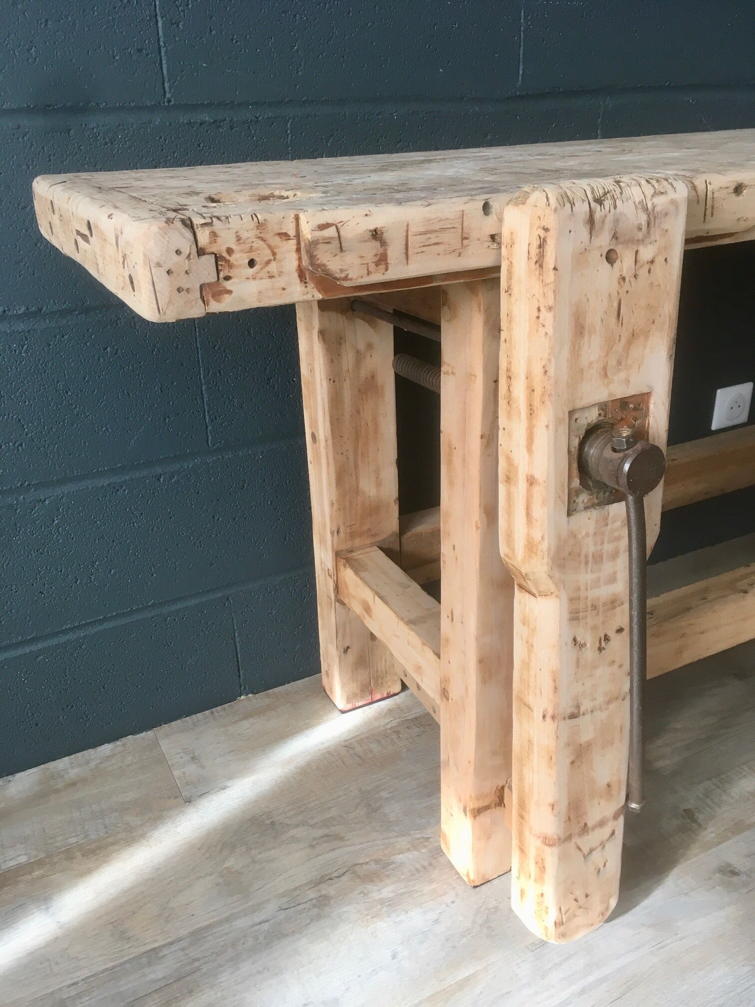 Antique workbench in light wood