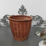 Cache pot en osier et rotin vintage années 70 80