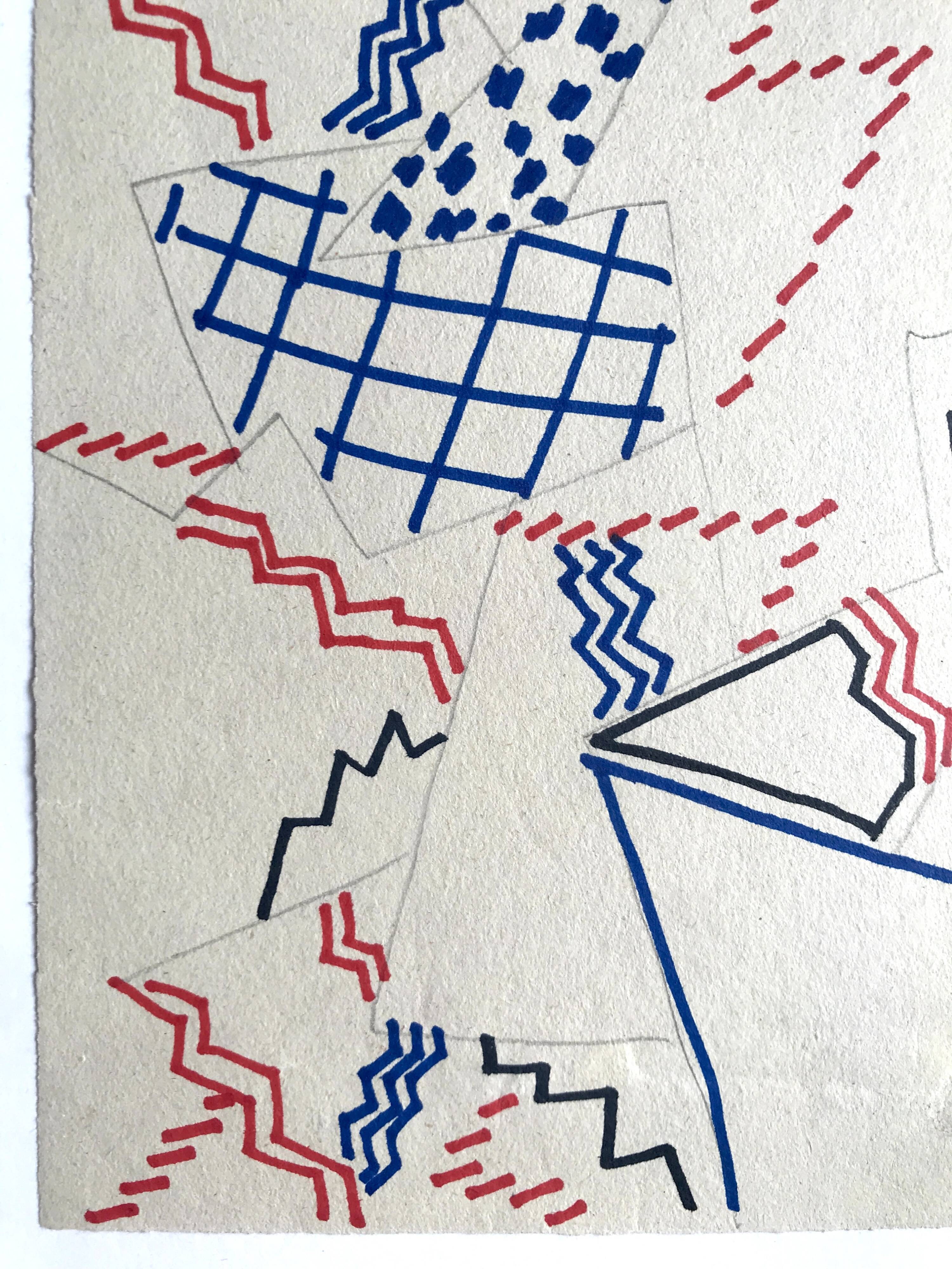 Elie dayan, untitled (abstract composition 3). felt pen on paper.