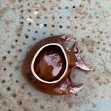 Lot composed of small barbotine dishes in enamelled ceramic, leaf and fish, Vallauris style
