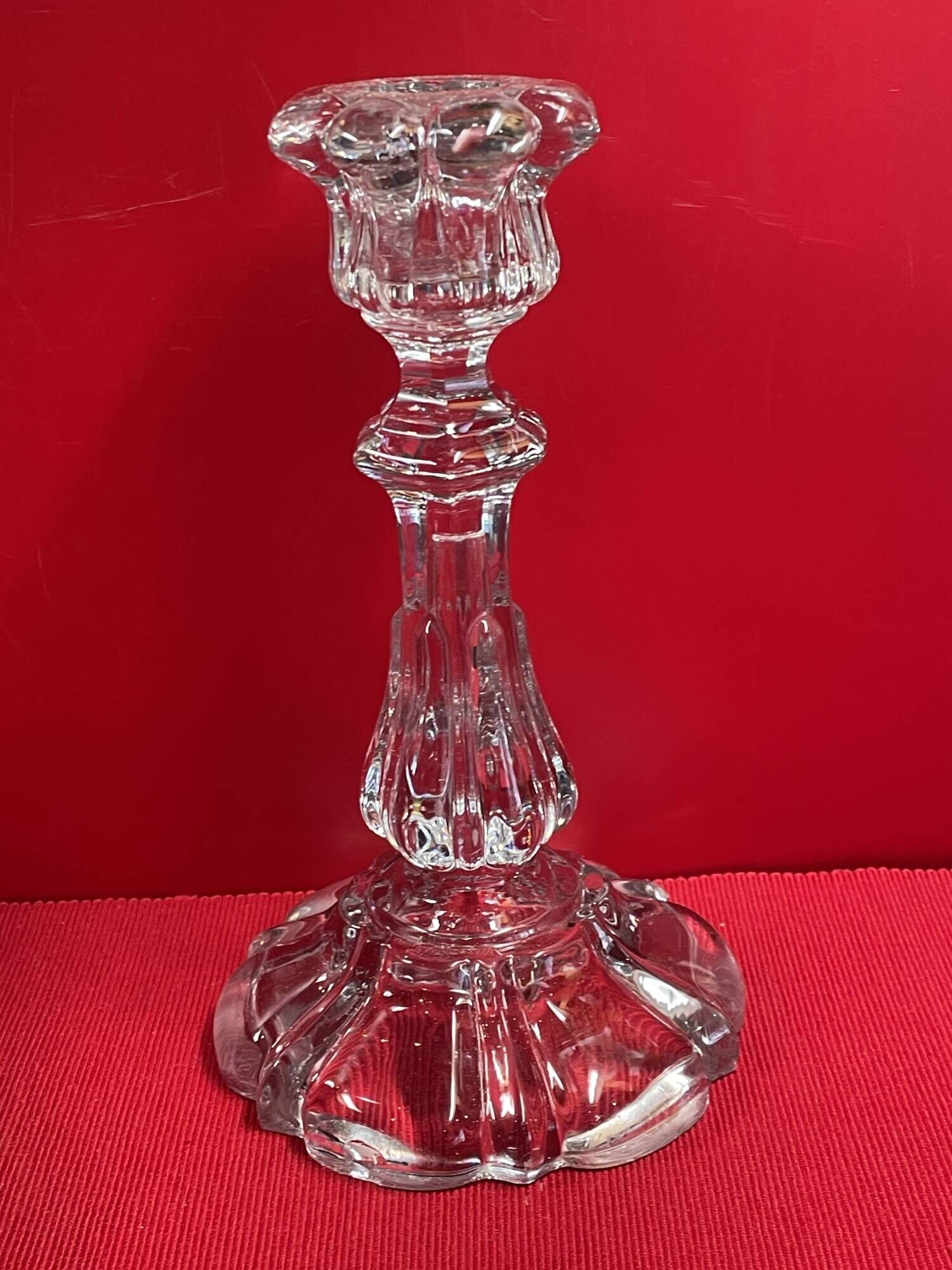 Set of 3 different candle holders, molded glass, very trendy 20 to 22 cm