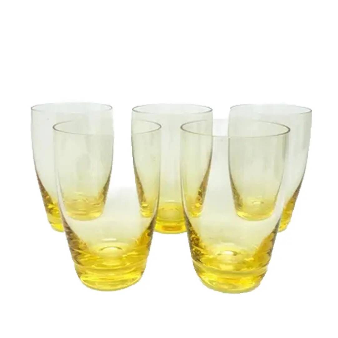 Set of literatka glasses, mid-century modern, yellow glass, Czechoslovakia, 1950s