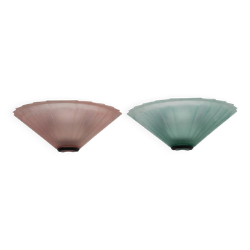 Pair of De Majo sconces in thick pink and green murano glass. Italy 1980s