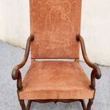 Large vintage "sheep bone" armchair, Louis XIII style, walnut