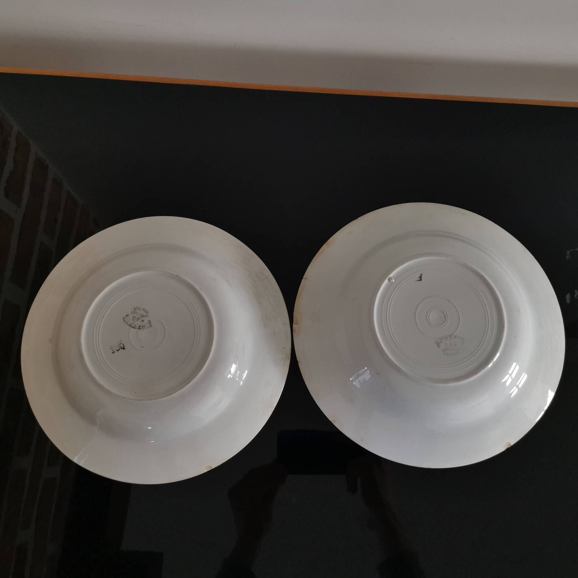 Set of 2 soup plates, Henri model, blue and red flowers Lunéville
