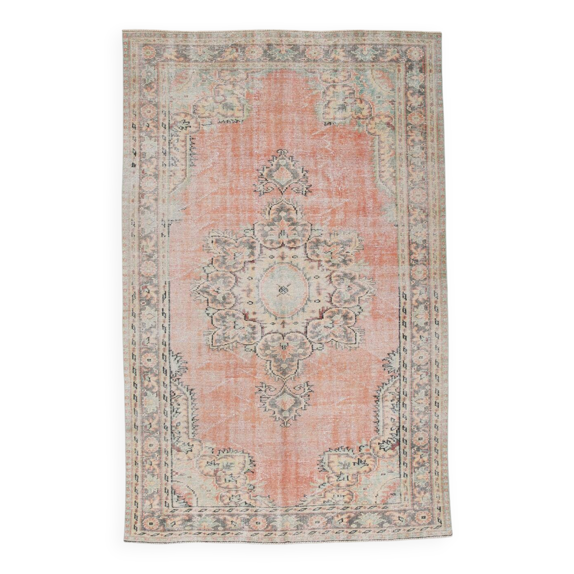 Vintage Salmon & Beige Classic Turkish Rug, 185x291Cm