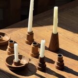 Conical circular candle holder in solid teak H10 D6