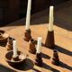 Conical circular candle holder in solid teak H10 D6