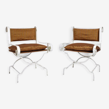Pair of white wrought iron armchairs, 1940