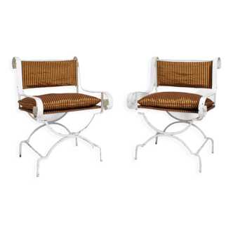 Pair of white wrought iron armchairs, 1940