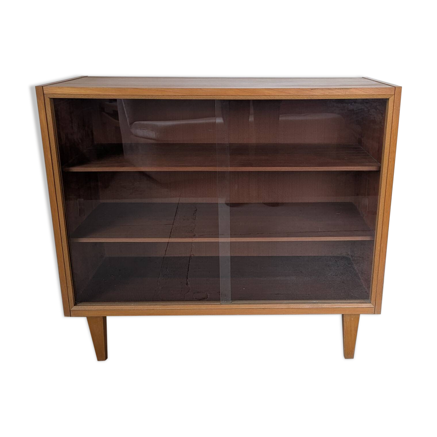 Vintage display cabinet in light wood, 1970s.