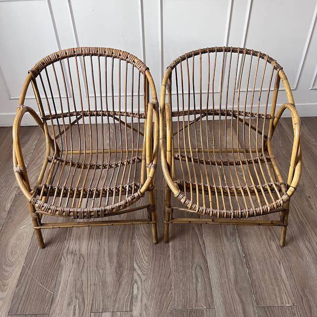 Paire de fauteuils en rotin vintage