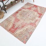 Red and beige wool turkish rug 198x112cm