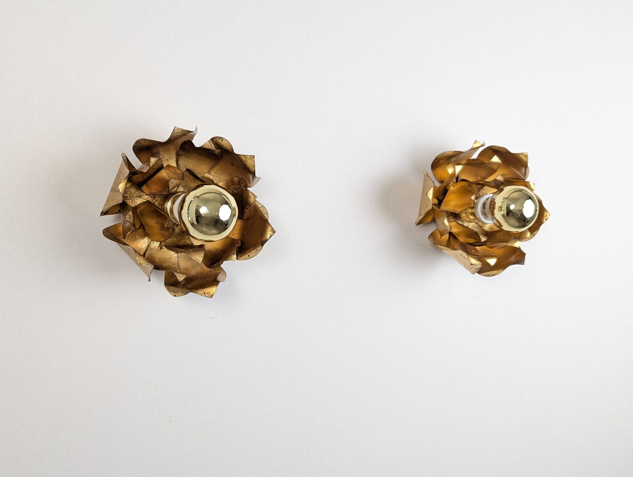 Pair of floral gilt metal wall sconces, Hans Kögl, 1970s