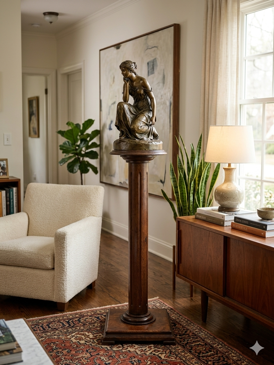 Solid oak column pedestal