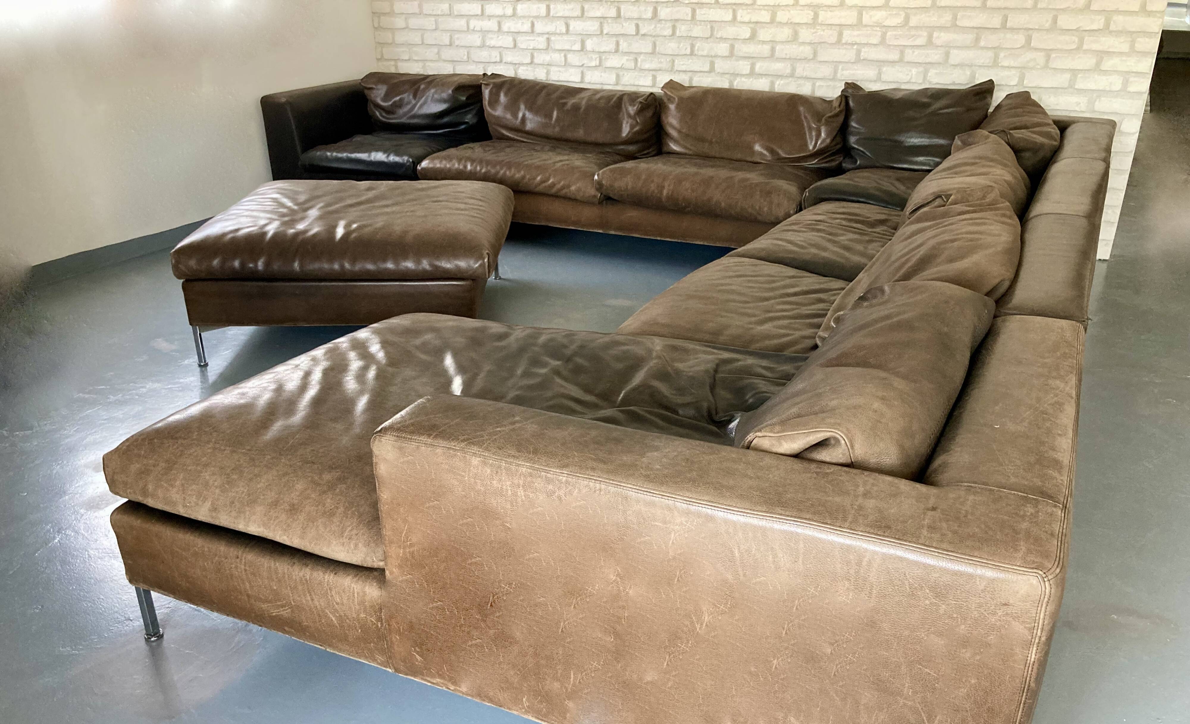 Modular leather sofa design for 12 people.