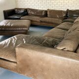 Modular leather sofa design for 12 people.