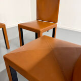 4 camel leather chairs, postmodern design by Paolo Piva for B&B Italia Arcadia.
