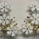 Pair of Italian floral wall lights in opaline glass, Murano style.