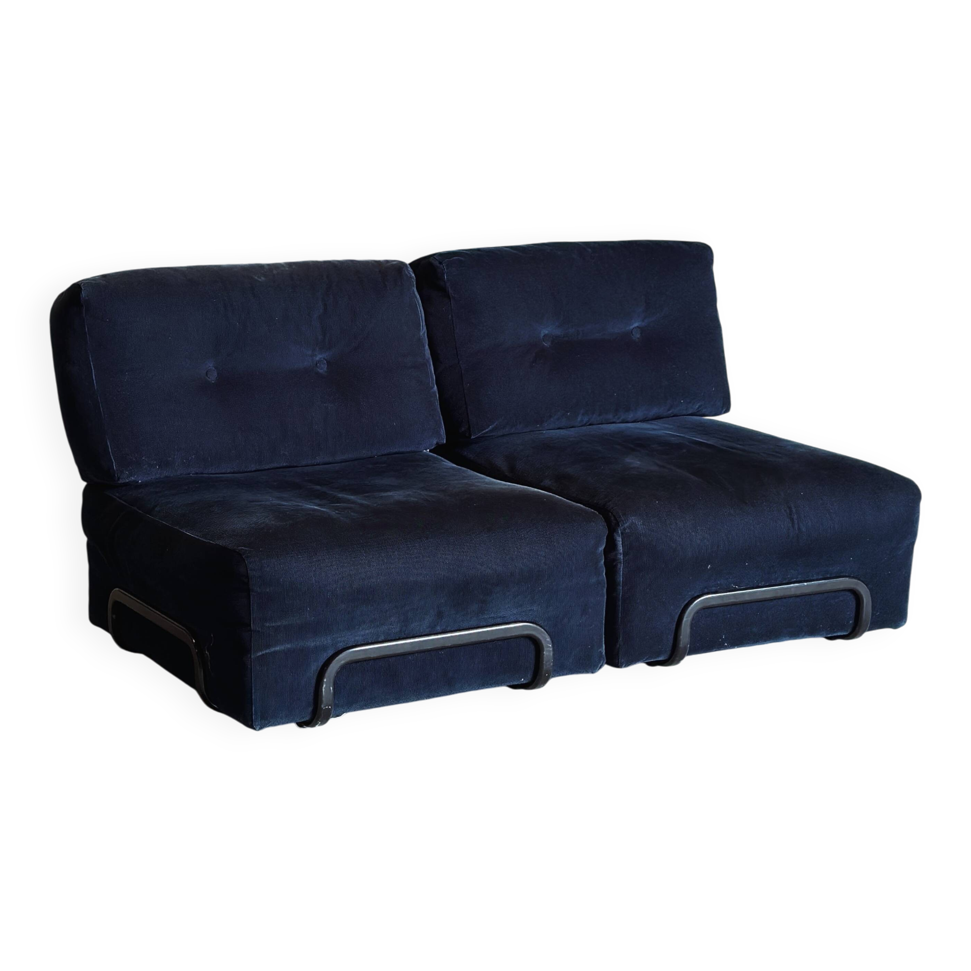 Canapé modulaire vintage en velours bleu nuit – 2 modules