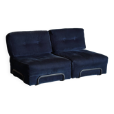 Canapé modulaire vintage en velours bleu nuit – 2 modules