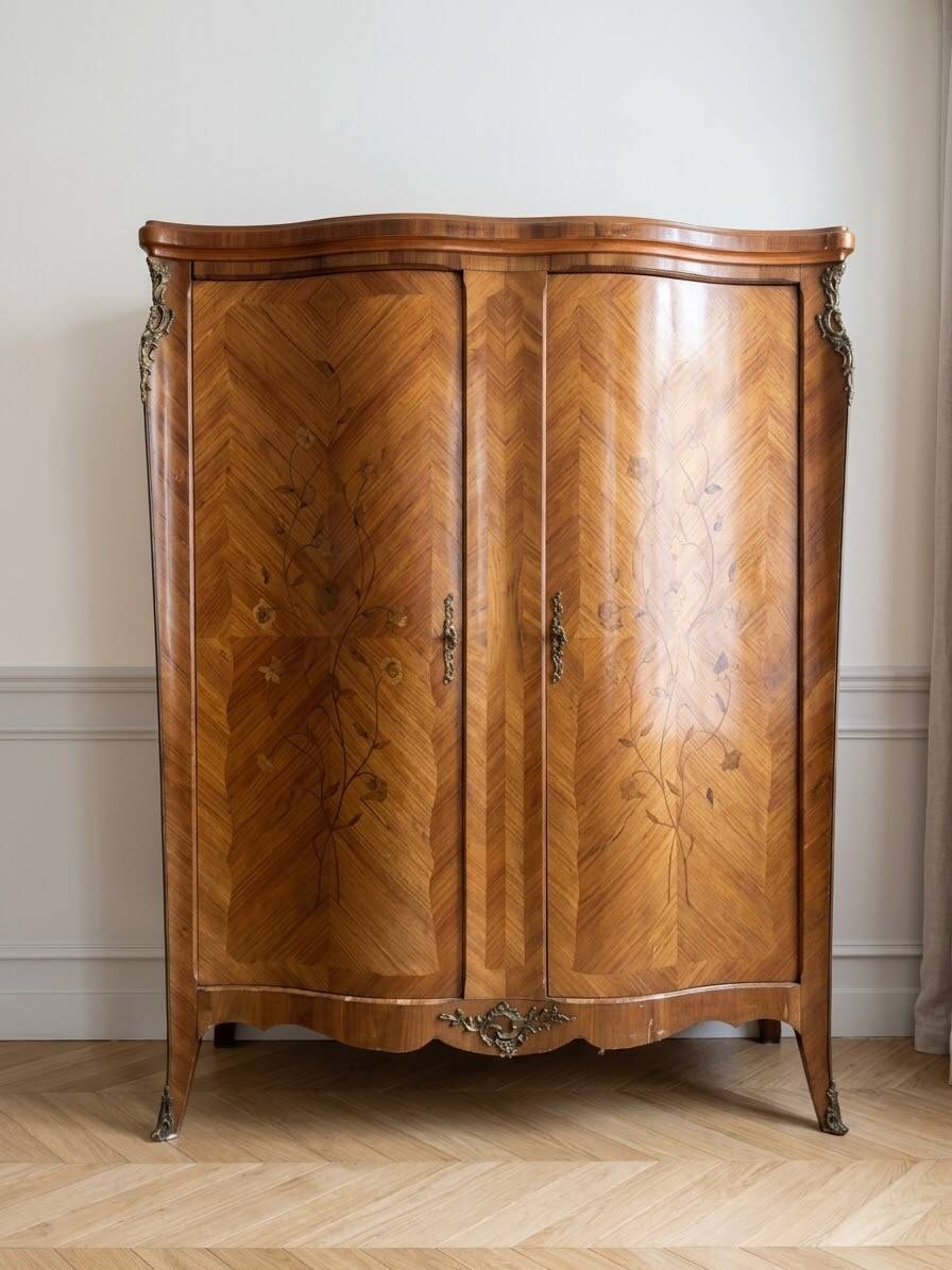 Louis XV wardrobe in floral marquetry and bronze.