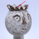ceramic candle holder with crowned head signed P