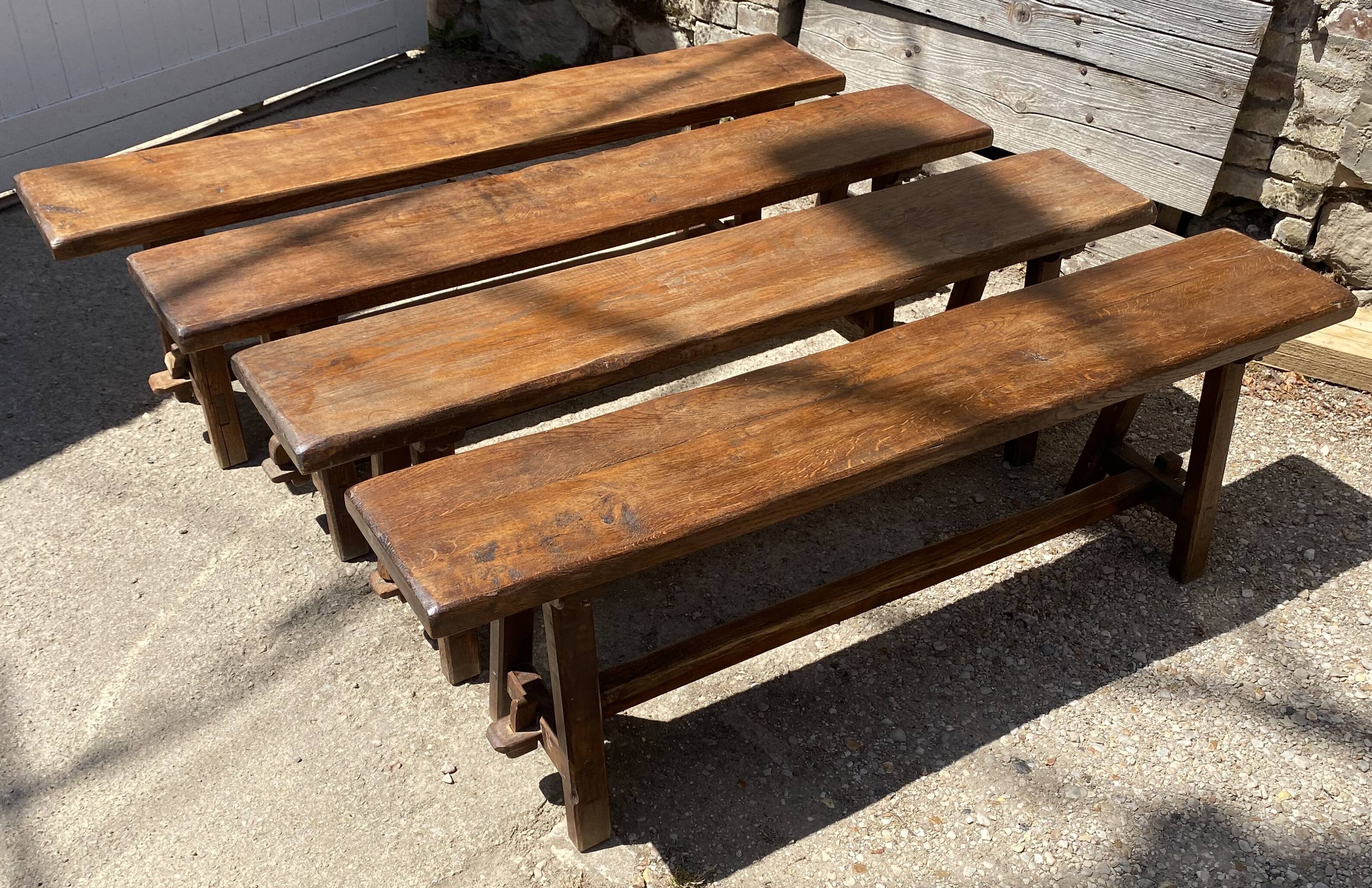 Solid oak farmhouse bench 140cm for rustic farmhouse table 1950