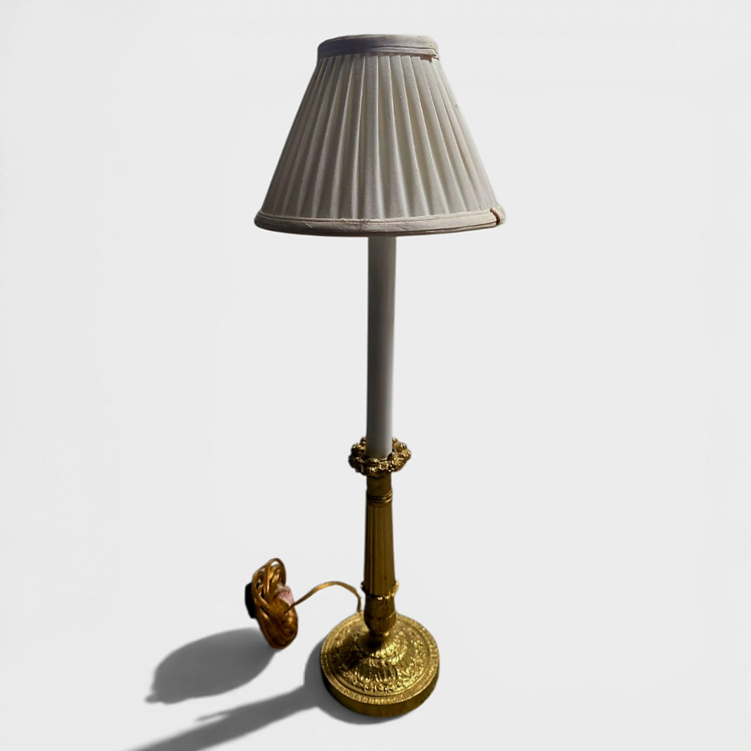Superbe Lampe de Table Style Empire - Bronze Doré & Abat-jour Plissé