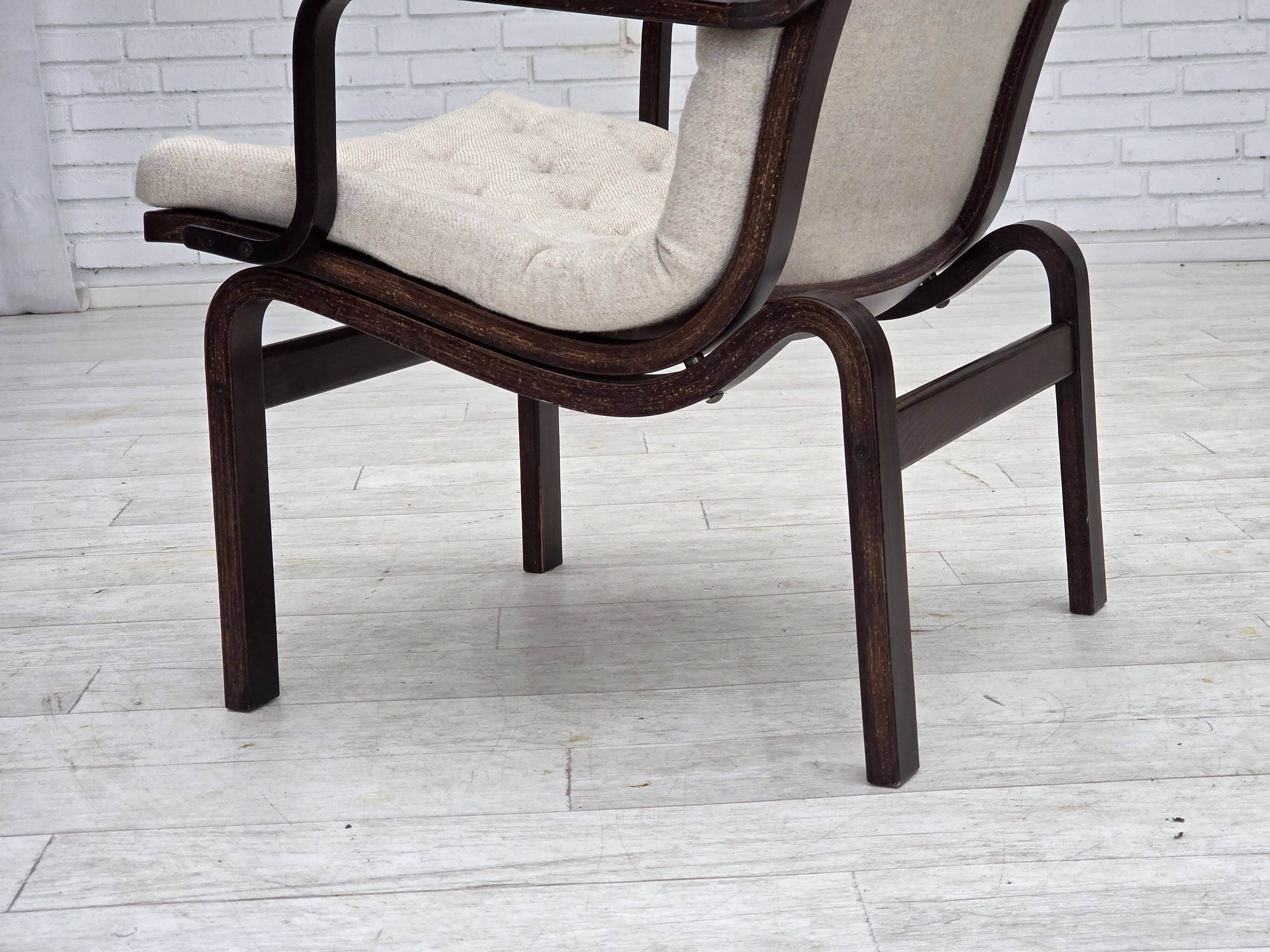 1970s, Scandinavian armchair, furniture wool, dark beech wood.