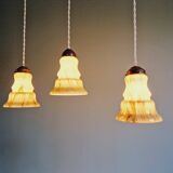 Set of 3 Art Deco pendant lights in marbled opaline, 1920s-30s