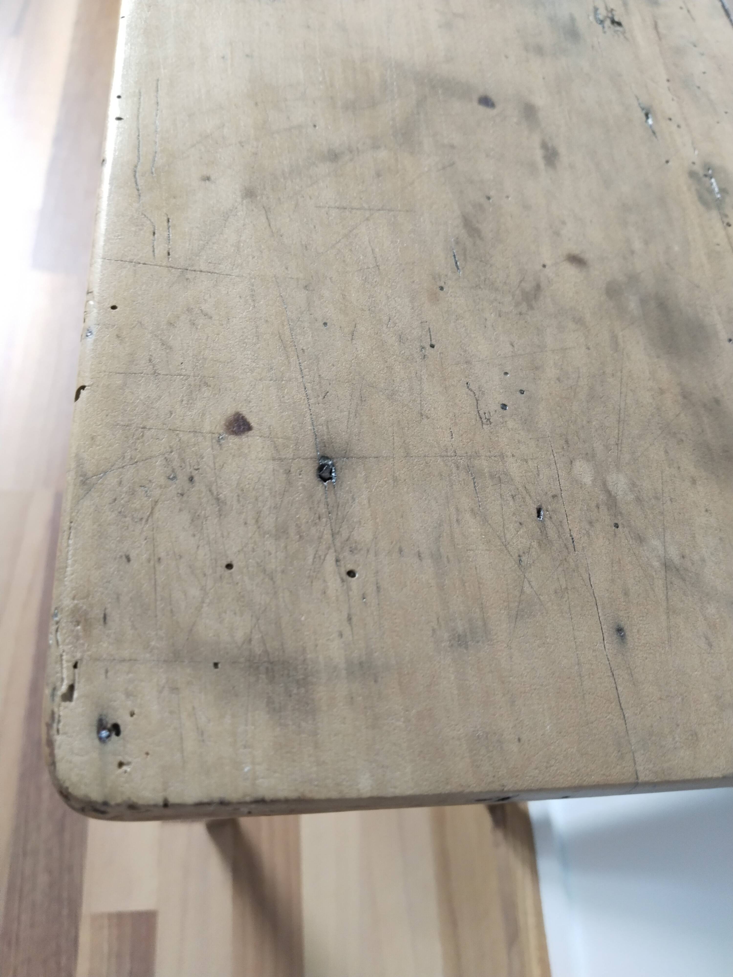 Table, desk, bedside, in waxed wood