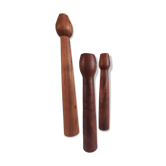 3 Scandinavian teak wood candle holders with brass inserts, Denmark, a