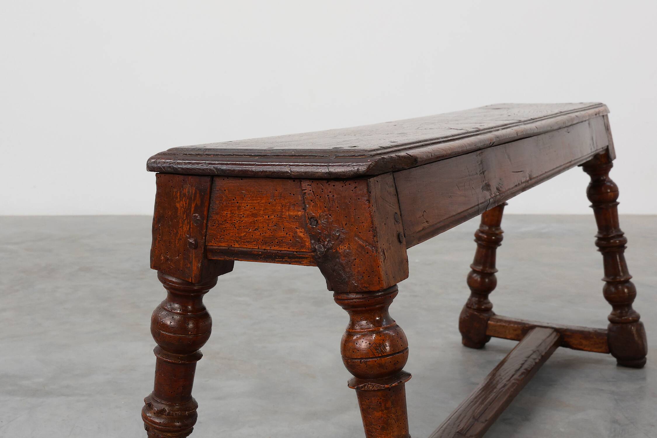 Antique English oak farmhouse bench, UK ca. 1850