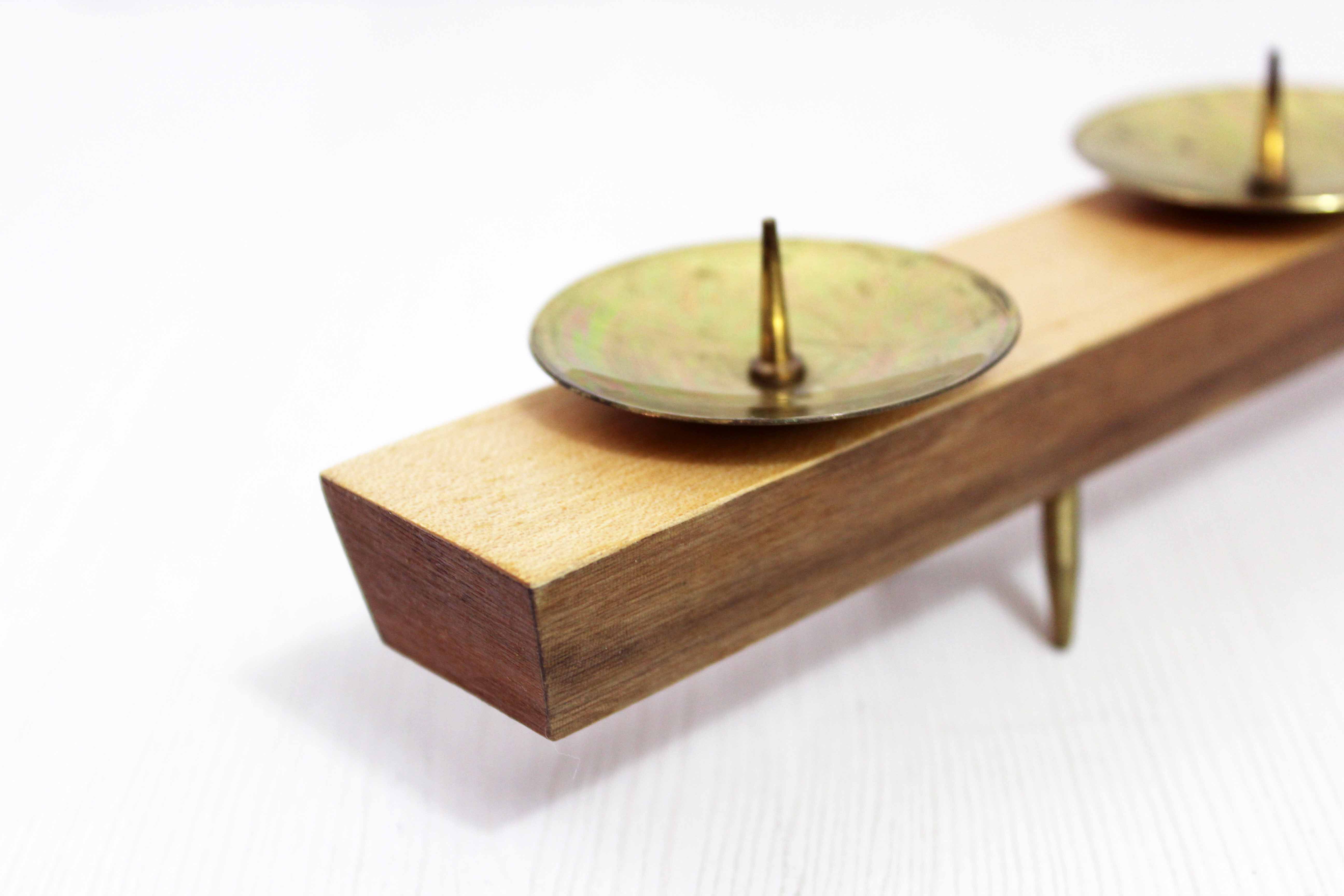 Wooden and brass candle holder