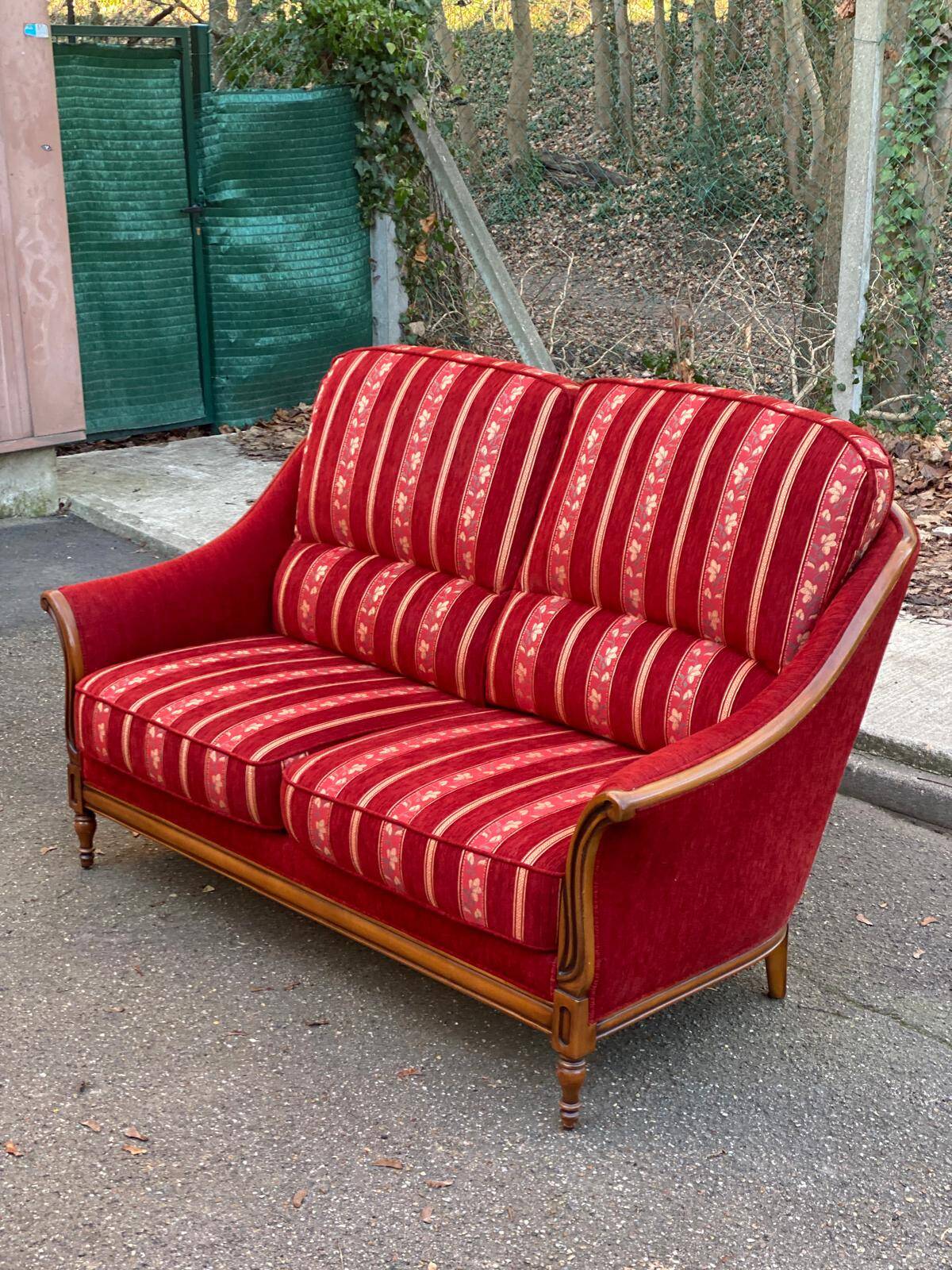 Louis XV 2-seater canapé B. Marly France 1950 solid wood burgundy velvet