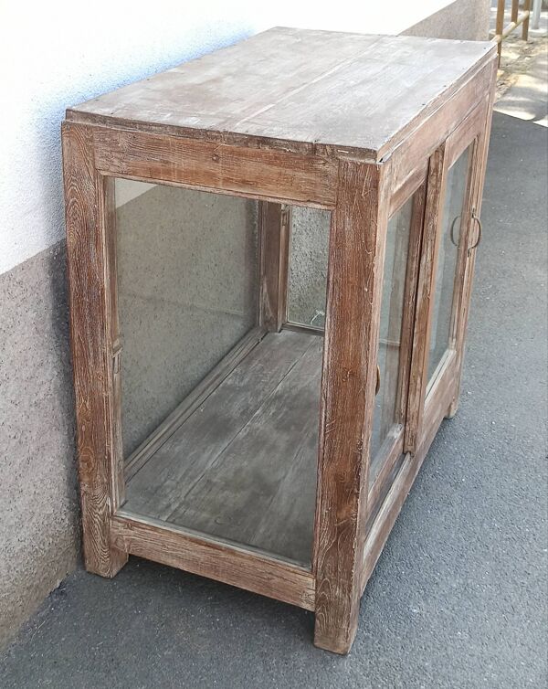 Vitrine carrée ancienne en bois