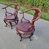 Pair of antique Chinese carved mahogany armchairs, circa 1960s