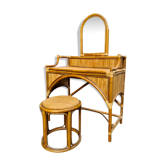 Dressing table / Mirror stool rattan bamboo Vintage 1970