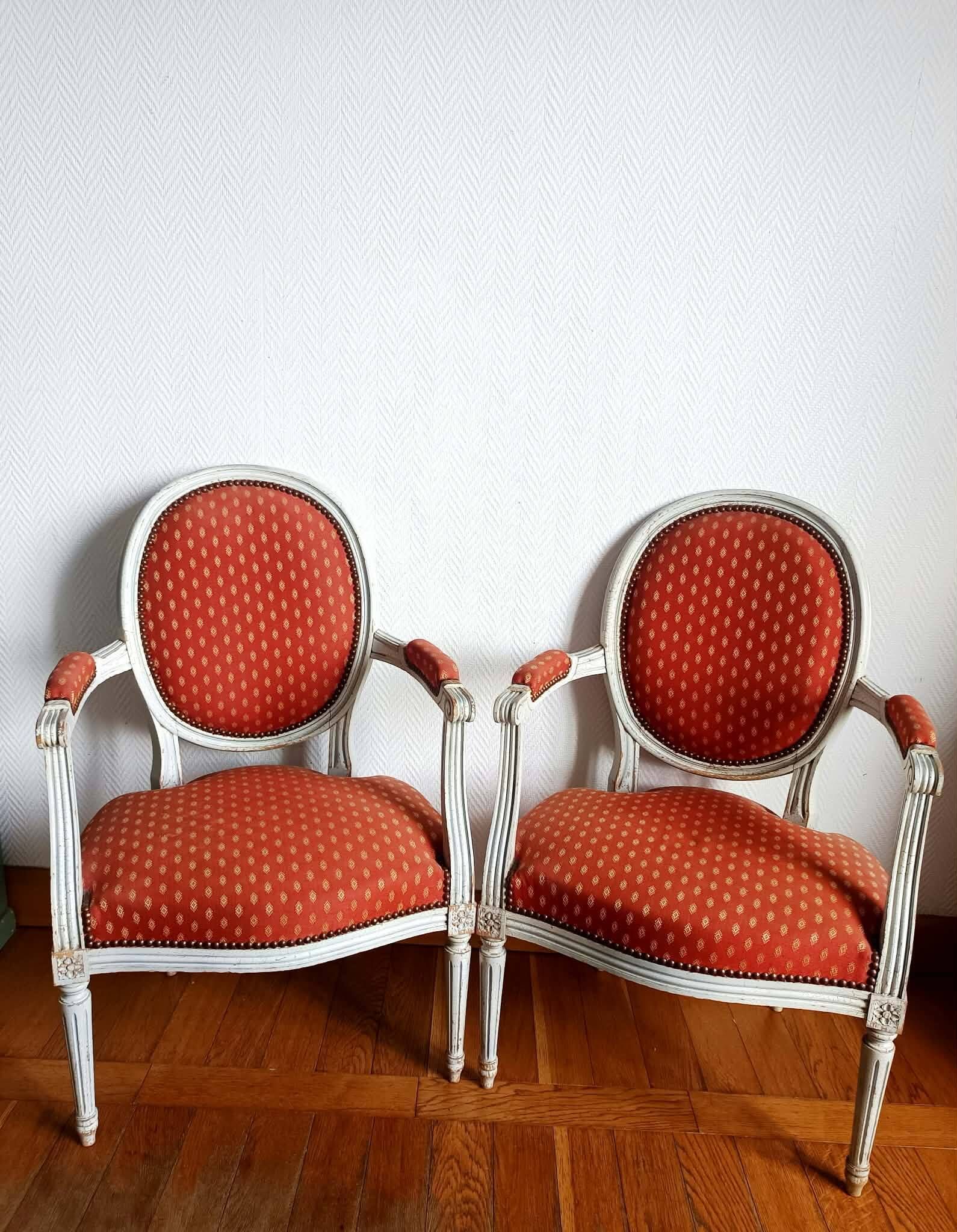 Pair of Louis XVI medallion cabriolet armchairs