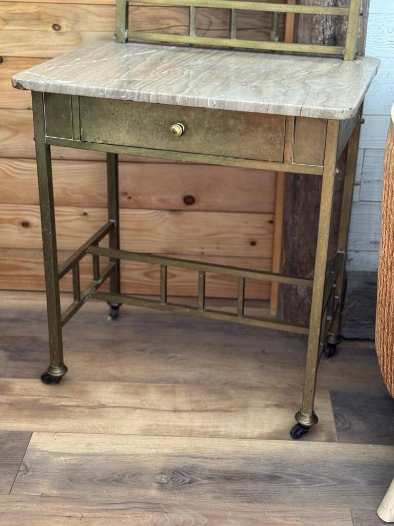 Vintage French Art Deco vanity table in brass and marble, 1940s