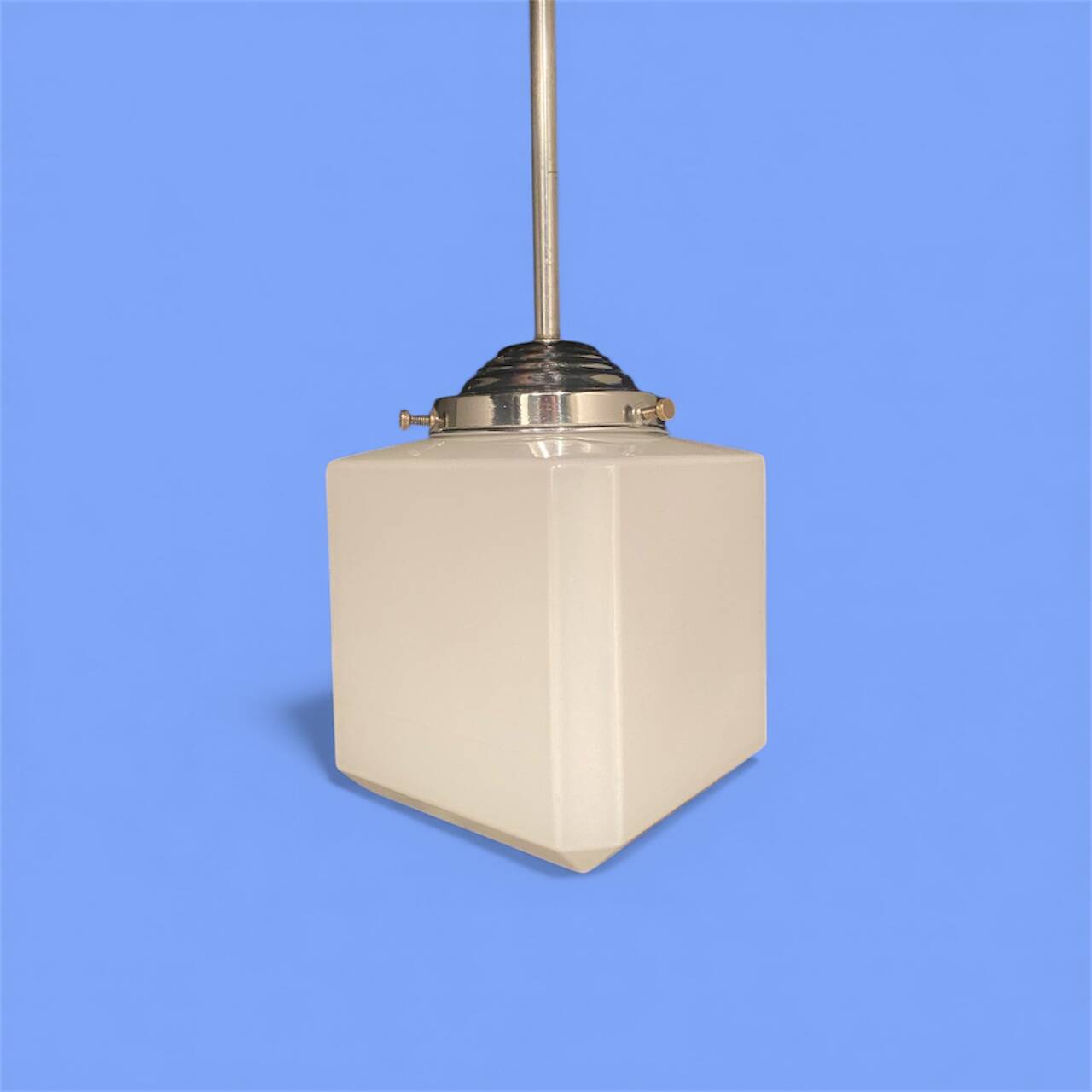 Suspension cube in white opaline Art Deco 1930