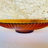 Coupe à fruits vintage en verre ambré ondulé, années 1970